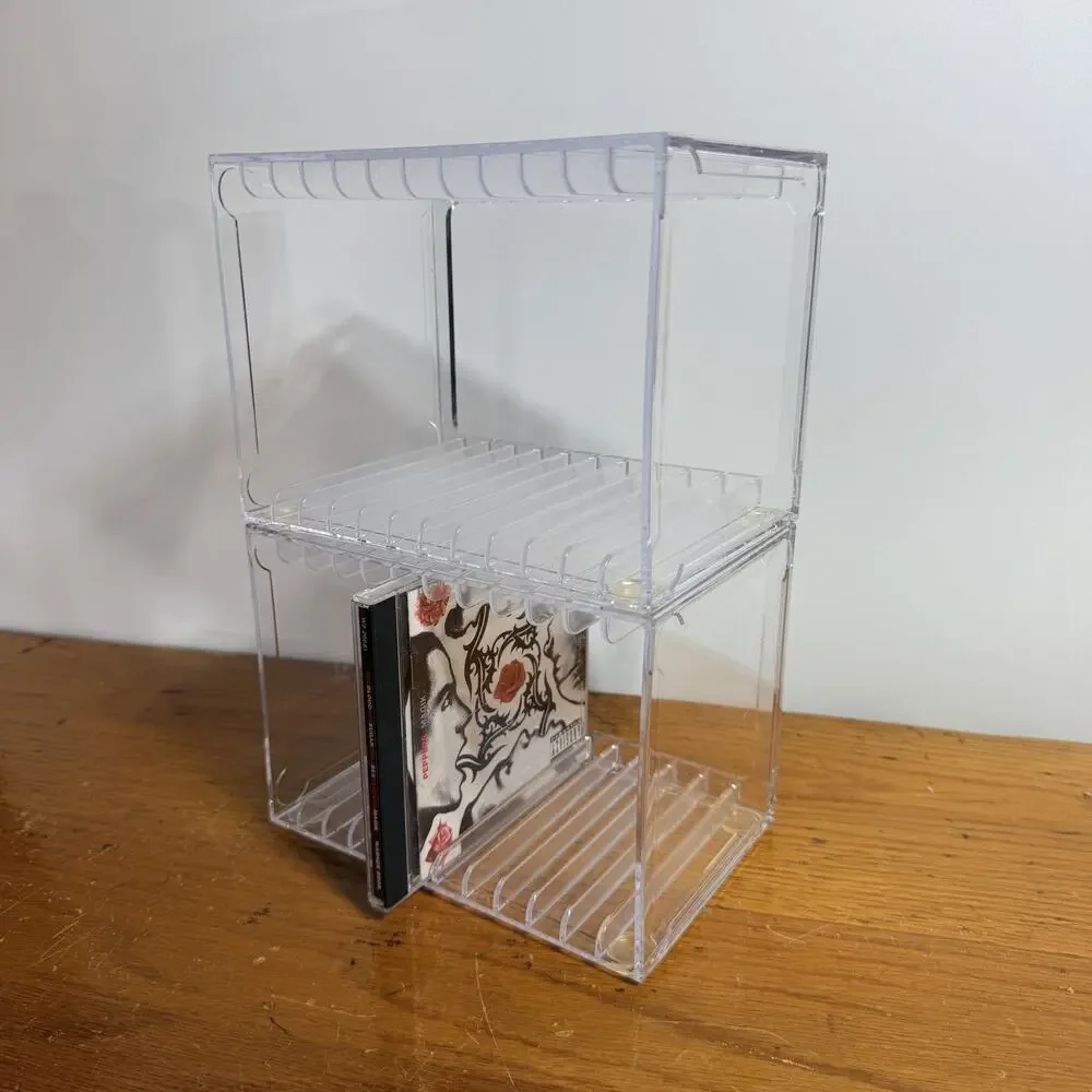Lot 2 Clear Acrylic 12 CD Storage Cases Organizer Stackable Media Holder Lucite